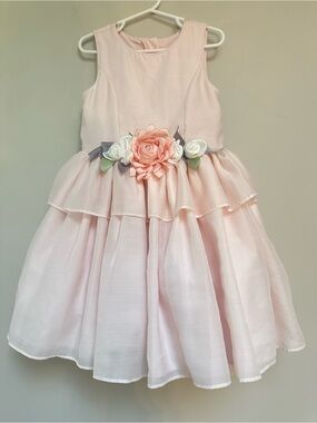 Pippa & Julie Pink Sleeveless Dress Girls 5 Tulle Skirt Floral Waist